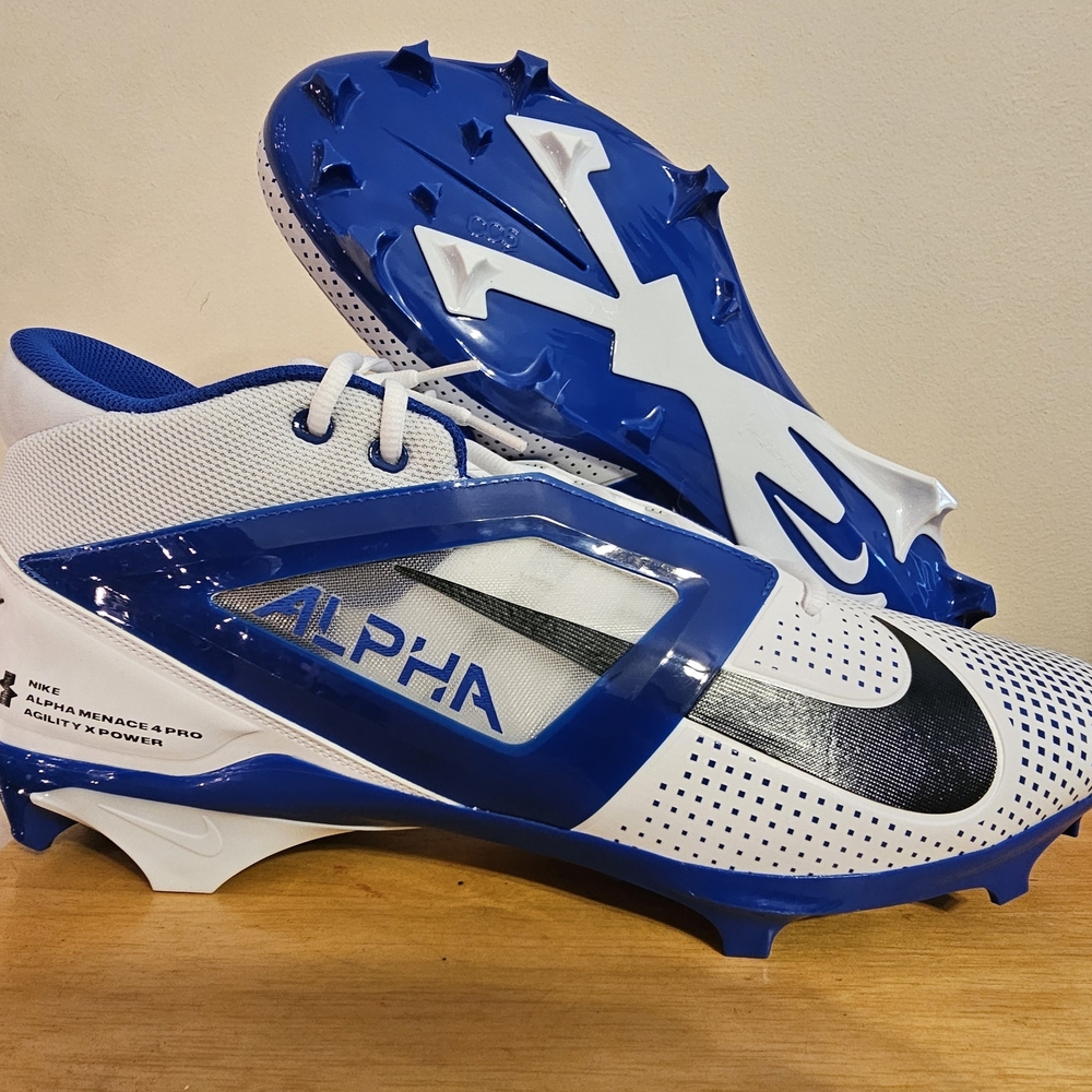 Nike Alpha Menace 4 Football Cleats White Blue Fz7702-107 | Men's Size 18